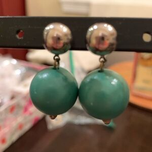Vintage turquoise green ball dangle earrings